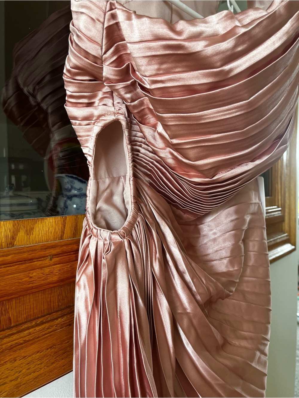 One-Shoulder Pleated Midi Dress in Dusty Rose - Picture 3 of 8